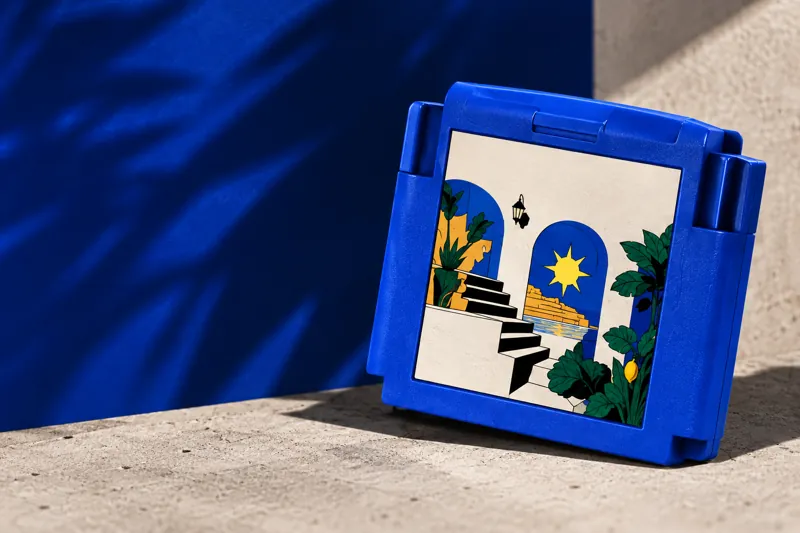 Une cartouche bleue de l’Arcade du Bonheur